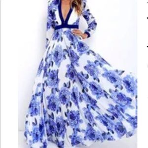 V-neck Blue & White Maxi Dress or Coverup